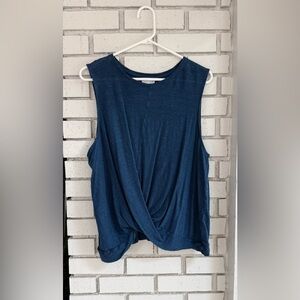 J. Jill 100% Linen Sleeveless Top Blue Twist Front Lightweight Relaxed Fit Women